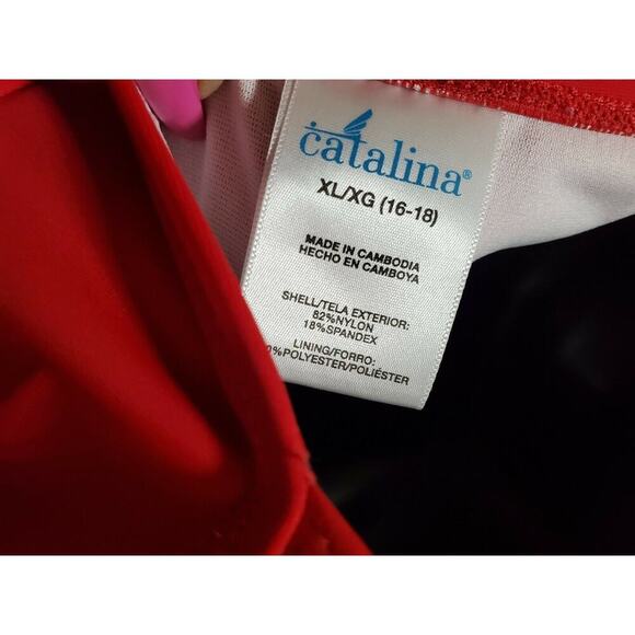 Catalina Women's Solid Red Nylon Sleeveless V-Neck One Piece Swimwear Suit XL - Picture 7 of 9